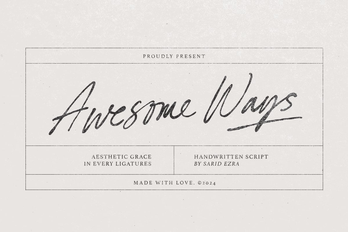 Awesome Ways手写连字字体 自然感手工设计 多语言支持标签婚礼请柬设计OTF/TTF Awesome Ways - Ligature Script